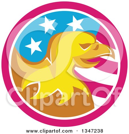 Clipart of a Retro Cartoon Orange Bald Eagle Head in an American Flag Circle - Royalty Free Vector Illustration by patrimonio