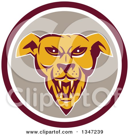 Clipart of a Retro Angry Wild Dog or Wolf in a Brown White and Taupe Circle - Royalty Free Vector Illustration by patrimonio