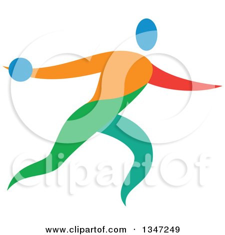 Clipart of a Colorful Track and Field Athlete Discus Thrower - Royalty Free Vector Illustration by patrimonio