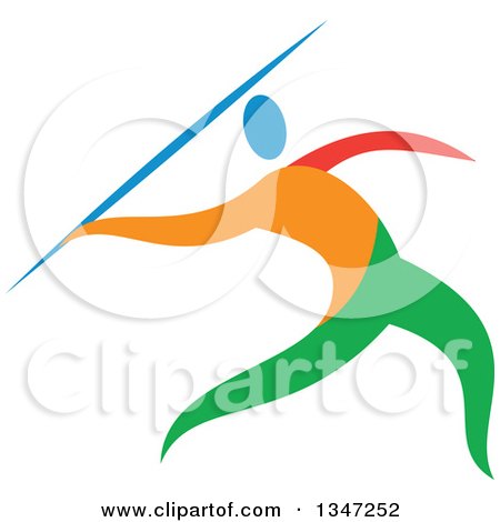 Clipart of a Colorful Track and Field Athlete Javelin Thrower - Royalty Free Vector Illustration by patrimonio