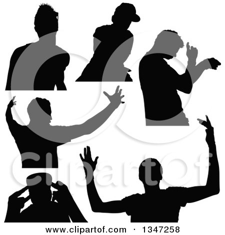 Clipart of Black Silhouetted Party Guys Dancing - Royalty Free Vector Illustration by dero