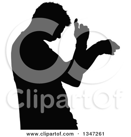Clipart of a Black Silhouetted Party Guy Dancing 3 - Royalty Free Vector Illustration by dero