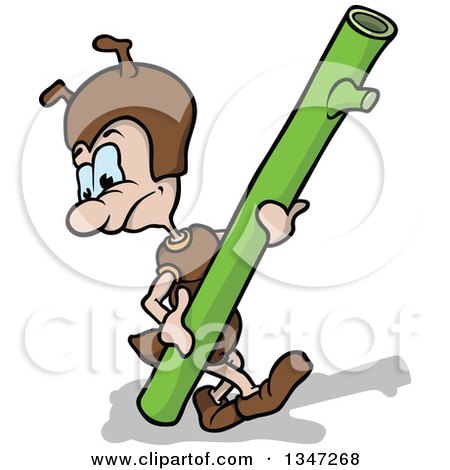 Clipart of a Cartoon Ant Carrying a Stick - Royalty Free Vector Illustration by dero