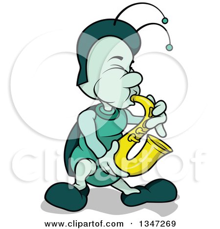 Clipart of a Cartoon Beetle Playing a Saxophone - Royalty Free Vector Illustration by dero