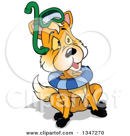 Clipart of a Cartoon Fox Wearing Snorkel Gear and an Inner Tube - Royalty Free Vector Illustration by dero