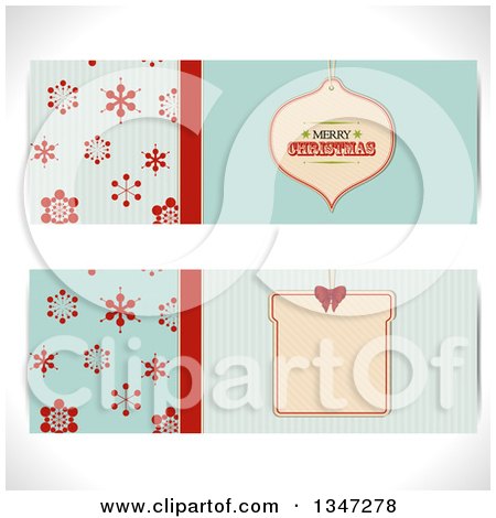 Clipart of Retro Turquoise and Red Snowflake and Christmas Bauble Ornament Tag Website Banners - Royalty Free Vector Illustration by elaineitalia
