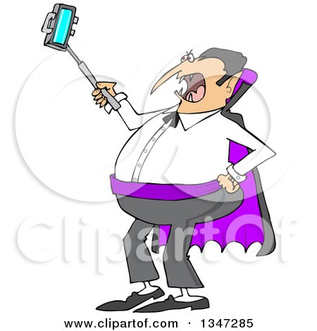 Cartoon Chubby Halloween Dracula Vampire Taking a Selfie with a Cell Phone Posters, Art Prints