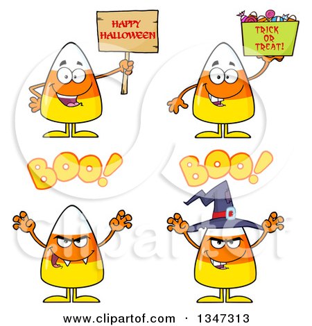 Clipart of Cartoon Halloween Candy Corn Characters 3 - Royalty Free Vector Illustration by Hit Toon