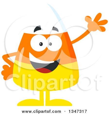 Clipart of a Cartoon Halloween Candy Corn Mascot Waving - Royalty Free Vector Illustration by Hit Toon