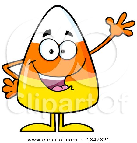 Clipart of a Cartoon Halloween Candy Corn Character Waving - Royalty Free Vector Illustration by Hit Toon