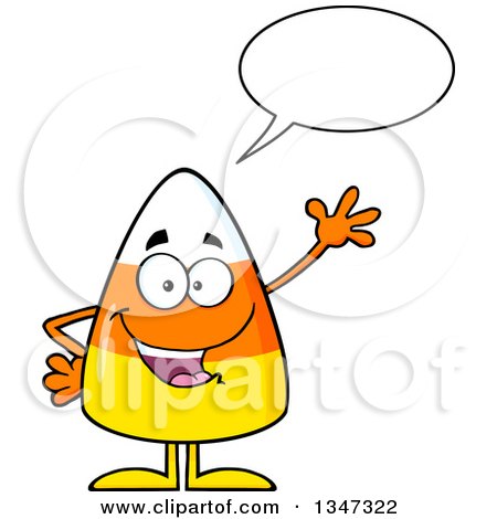 Clipart of a Cartoon Halloween Candy Corn Character Talking and Waving - Royalty Free Vector Illustration by Hit Toon