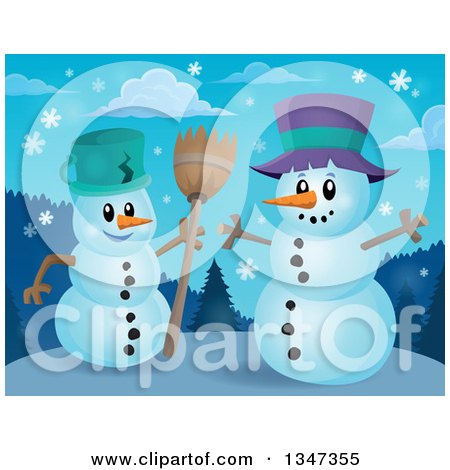 Clipart of Cartoon Christmas Snow Men Talking - Royalty Free Vector Illustration by visekart