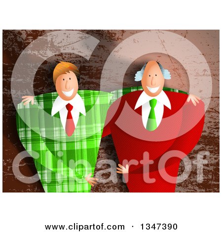 Clipart of Caucasian Business Partner Men Embracing, over Brown Grunge - Royalty Free Illustration by Prawny