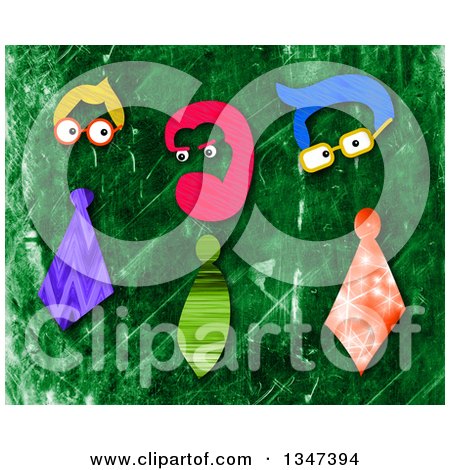 Clipart of Funny Fella Business Men with Neck Ties over Green Grunge - Royalty Free Illustration by Prawny