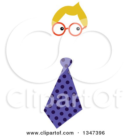 Clipart of a Funny Fella Business Man with Blond Hair, Glasses and a Purple Polka Dot Tie - Royalty Free Vector Illustration by Prawny
