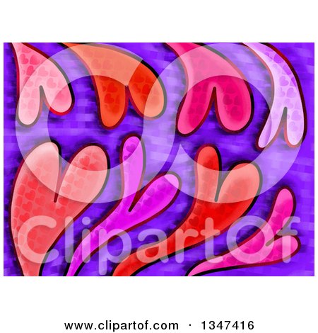 Clipart of a Background of Red Pink and Purple Patterned Valentine Hearts - Royalty Free Illustration by Prawny