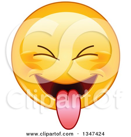 Clipart of a Cartoon Yellow Smiley Face Emoticon Emoji Sticking His Tongue out - Royalty Free Vector Illustration by yayayoyo