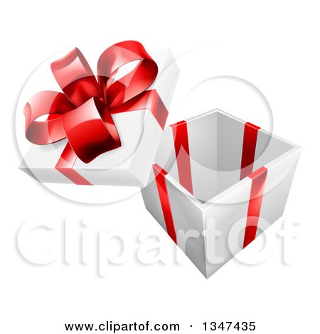 Clipart of a 3d Open Gift Box with a Red Bow - Royalty Free Vector Illustration by AtStockIllustration