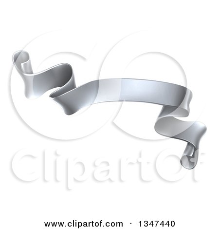 Clipart of a 3d Silver Metal Scroll Ribbon Banner - Royalty Free Vector Illustration by AtStockIllustration