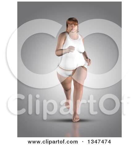 Clipart of a 3d Overweight Caucasian Woman Running, on a Gray Background - Royalty Free Illustration by KJ Pargeter