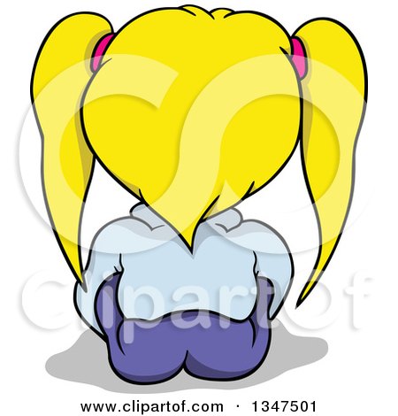 Clipart of a Cartoon Rear View of a Blond White Girl Sitting on the Ground - Royalty Free Vector Illustration by dero