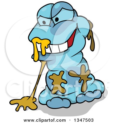 Clipart of a Cartoon Blue Evil Monster Sitting with Slime - Royalty Free Vector Illustration by dero