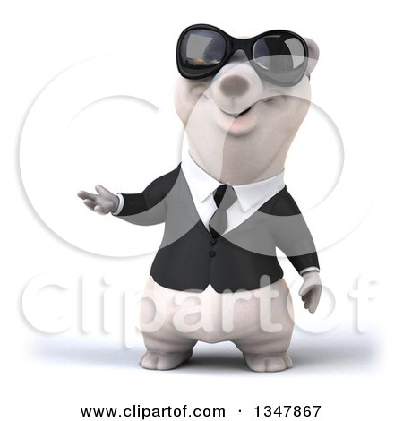 Clipart of a 3d Happy Business Polar Bear Wearing Sunglasses and Presenting - Royalty Free Illustration by Julos