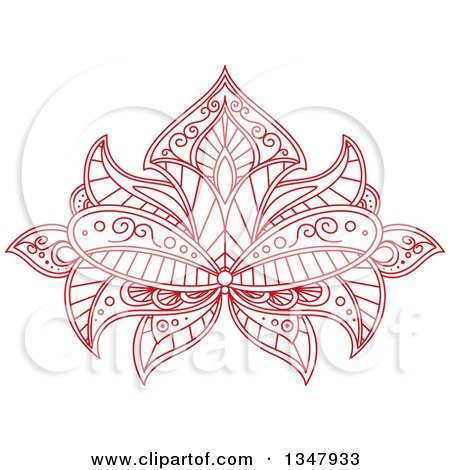 Clipart of a Beautiful Ornate Red Henna Lotus Flower 2 - Royalty Free Vector Illustration by Vector Tradition SM