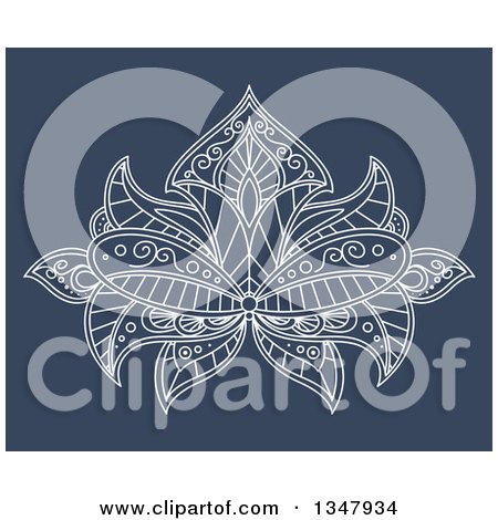 Clipart of a White Ornate Henna Lotus Flower on Blue 3 - Royalty Free Vector Illustration by Vector Tradition SM