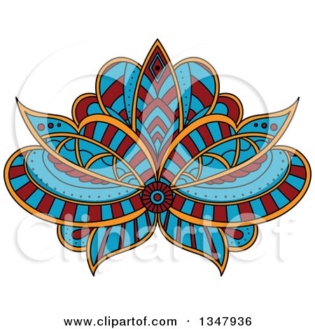 Clipart of a Beautiful Red Blue and Orange Henna Lotus Flower - Royalty Free Vector Illustration by Vector Tradition SM