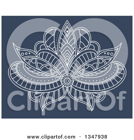 Clipart of a White Ornate Henna Lotus Flower on Blue 2 - Royalty Free Vector Illustration by Vector Tradition SM