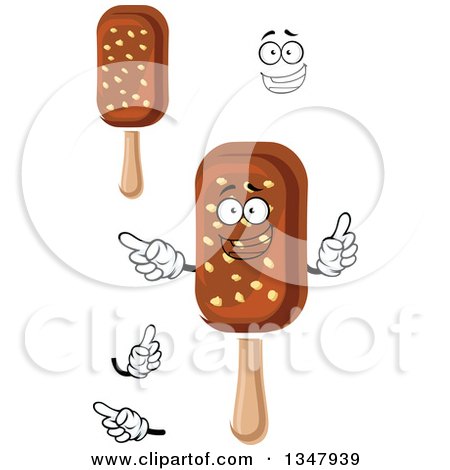 Clipart of a Cartoon Face, Hands and Fudge Popsicles with Nuts - Royalty Free Vector Illustration by Vector Tradition SM