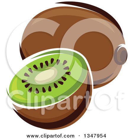 Clipart of a Cartoon Kiwi Fruit and Half - Royalty Free Vector Illustration by Vector Tradition SM