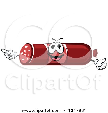 Clipart of a Cartoon Salami Character Pointing - Royalty Free Vector Illustration by Vector Tradition SM