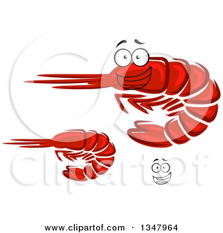 Clipart of a Cartoon Face and Red Prawn Shrimp - Royalty Free Vector Illustration by Vector Tradition SM