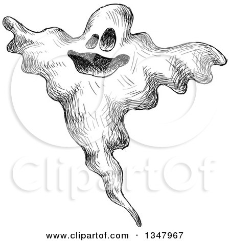 Clipart of a Black and White Sketched Ghost - Royalty Free Vector Illustration by Vector Tradition SM