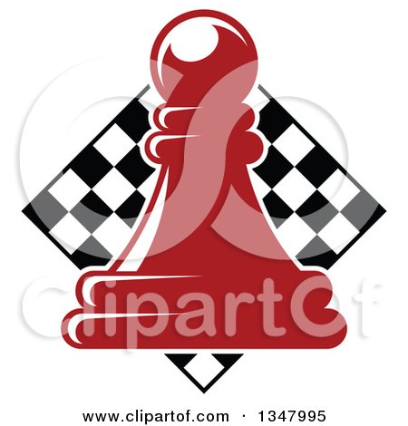 Clipart of a Red Chess Pawn over a Diamond Checker Board - Royalty Free Vector Illustration by Vector Tradition SM