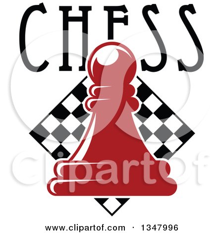 Clipart of a Red Chess Pawn with Text over a Diamond Checker Board - Royalty Free Vector Illustration by Vector Tradition SM