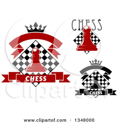 Clipart of Chess Pawns, Crowns and Boards - Royalty Free Vector Illustration by Vector Tradition SM