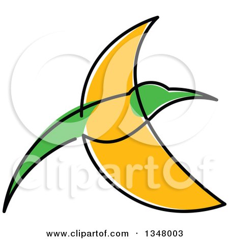 Clipart of a Sketched Green and Yellow Hummingbird 3 - Royalty Free Vector Illustration by Vector Tradition SM