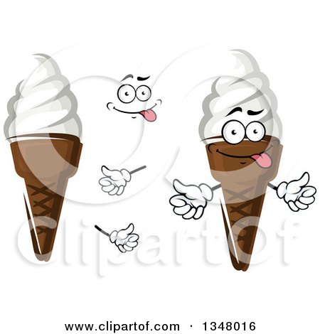 Clipart of a Cartoon Face, Hands and Vanilla Ice Cream Waffle Cones - Royalty Free Vector Illustration by Vector Tradition SM