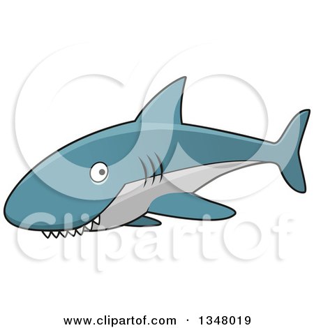Clipart of a Cartoon Blue and Gray Shark with a Toothy Grin - Royalty Free Vector Illustration by Vector Tradition SM