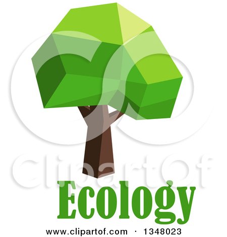 Clipart of a Low Poly Geometric Tree over Ecology Text - Royalty Free Vector Illustration by Vector Tradition SM