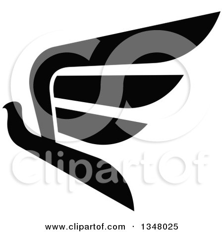 Clipart of a Black and White Flying Peace Dove 2 - Royalty Free Vector Illustration by Vector Tradition SM