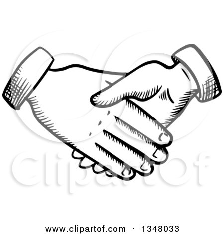 Clipart of Black and White Sketched Hands Shaking - Royalty Free Vector Illustration by Vector Tradition SM