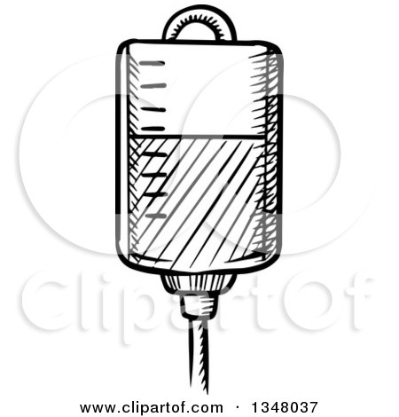 Clipart of a Black and White Sketched Blood Transfusion or Iv Fluid Bag - Royalty Free Vector Illustration by Vector Tradition SM
