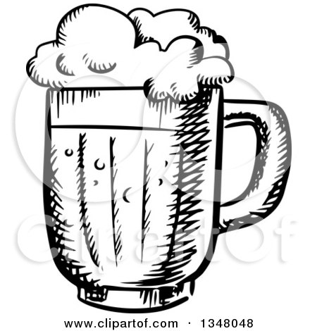 Clipart of a Black and White Sketched Beer Mug - Royalty Free Vector Illustration by Vector Tradition SM