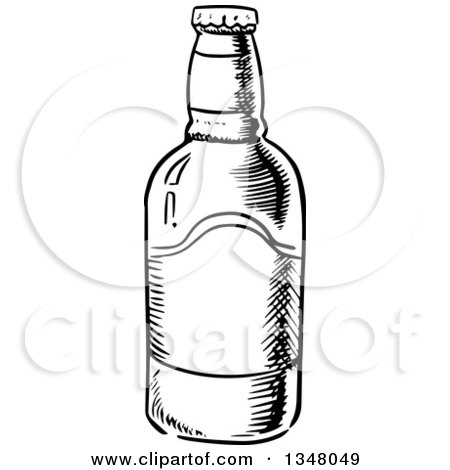 Clipart of a Black and White Sketched Beer Bottle - Royalty Free Vector Illustration by Vector Tradition SM