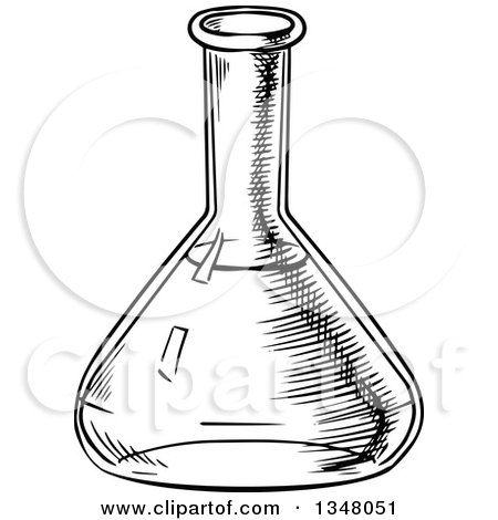Clipart of a Black and White Sketched Laboratory Flask - Royalty Free Vector Illustration by Vector Tradition SM