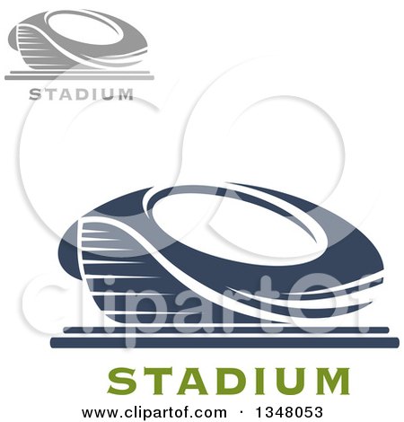 Clipart of Gray and Navy Blue Sports Stadium Arena Buildings with Text - Royalty Free Vector Illustration by Vector Tradition SM